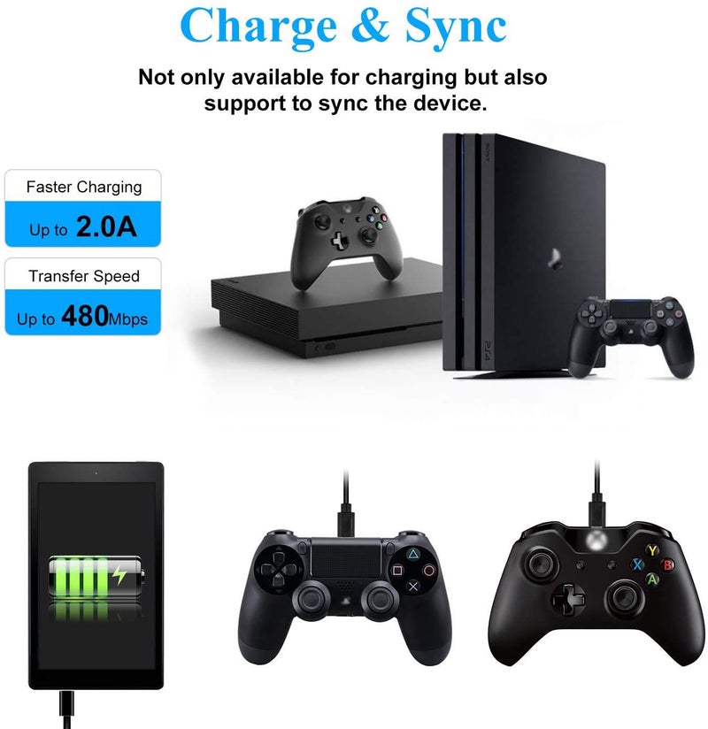 Akingdleo Replacement Xbox Charging Cable, Play Charge Cord Compatible for Xbox One S/X/X Elite//DualShock 4 Controllers, Black 5FT - Image 3
